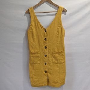 Fate 100% Linen Mustard Yellow Dress with Wooden Buttons Size Medium